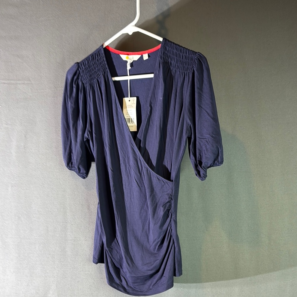 Boden Blue Wrap Ruched Blouse